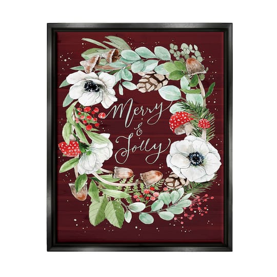 Stupell Industries Merry & Jolly Seasonal Mushroom Wreath Framed Floater Canvas Wall Art